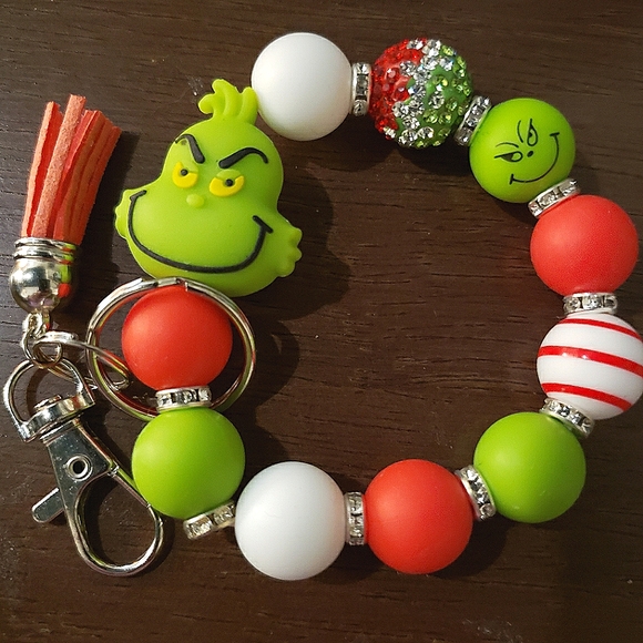 Handmade Accessories - Handmade Holiday Grinch Silicone Focal Bead Wristlet Keychain Bracelet